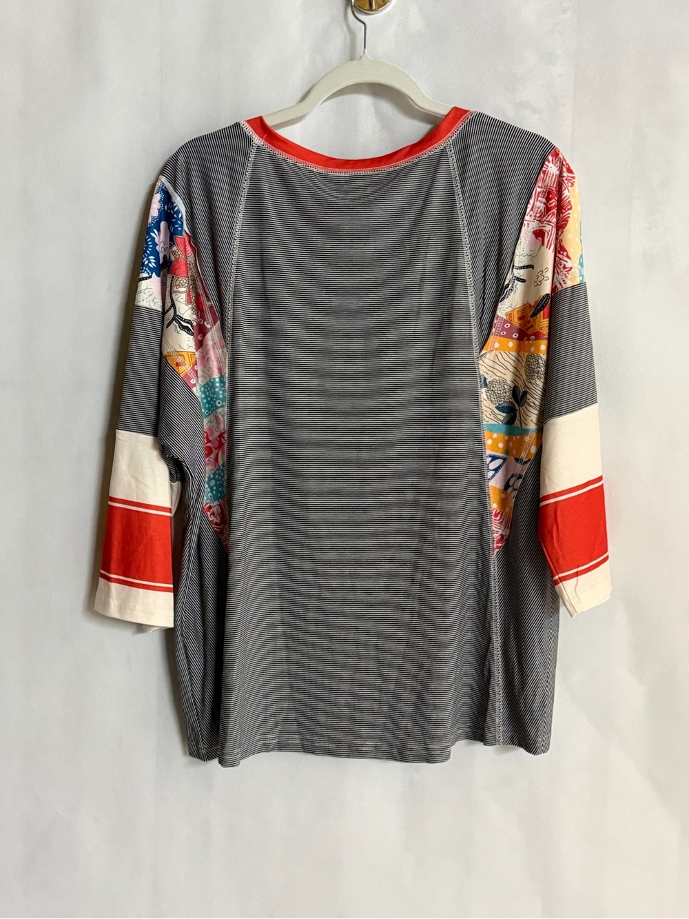 NWOT Boho Patchwork Striped 3/4 Sleeve Tunic Top Size M - Picture 4 of 4